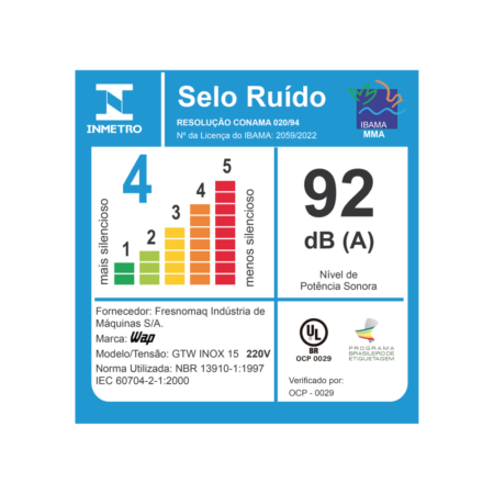 7899831310302 - 7899831310319 - GTW INOX 15 - SELO RUÍDO 220V